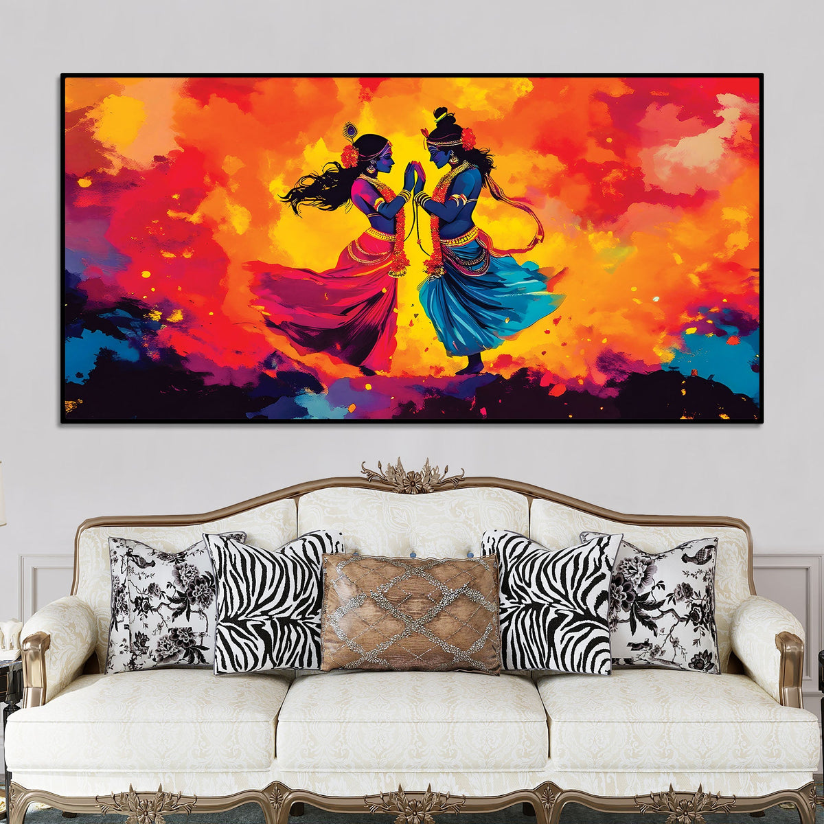 Colorful Radha Krishna Dancing Painting for Modern Interiors