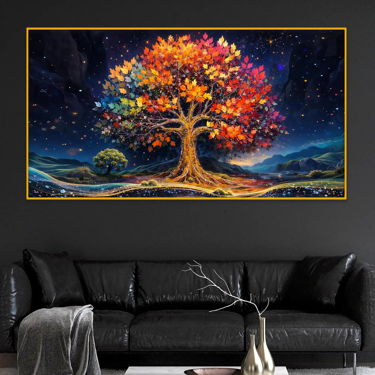 Colorful Tree of Life Crystal Glass Painting for Living Room Decor