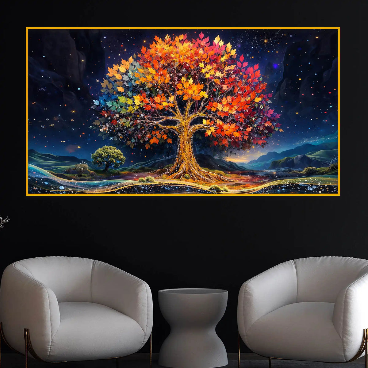 Colorful Tree of Life Crystal Glass Painting for Living Room Decor