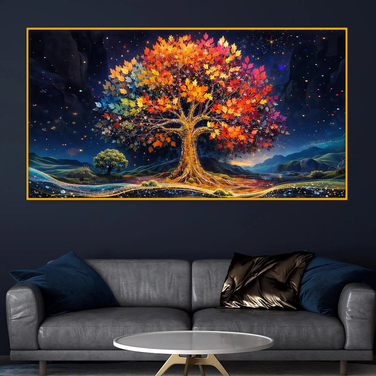 Colorful Tree of Life Crystal Glass Painting for Living Room Decor