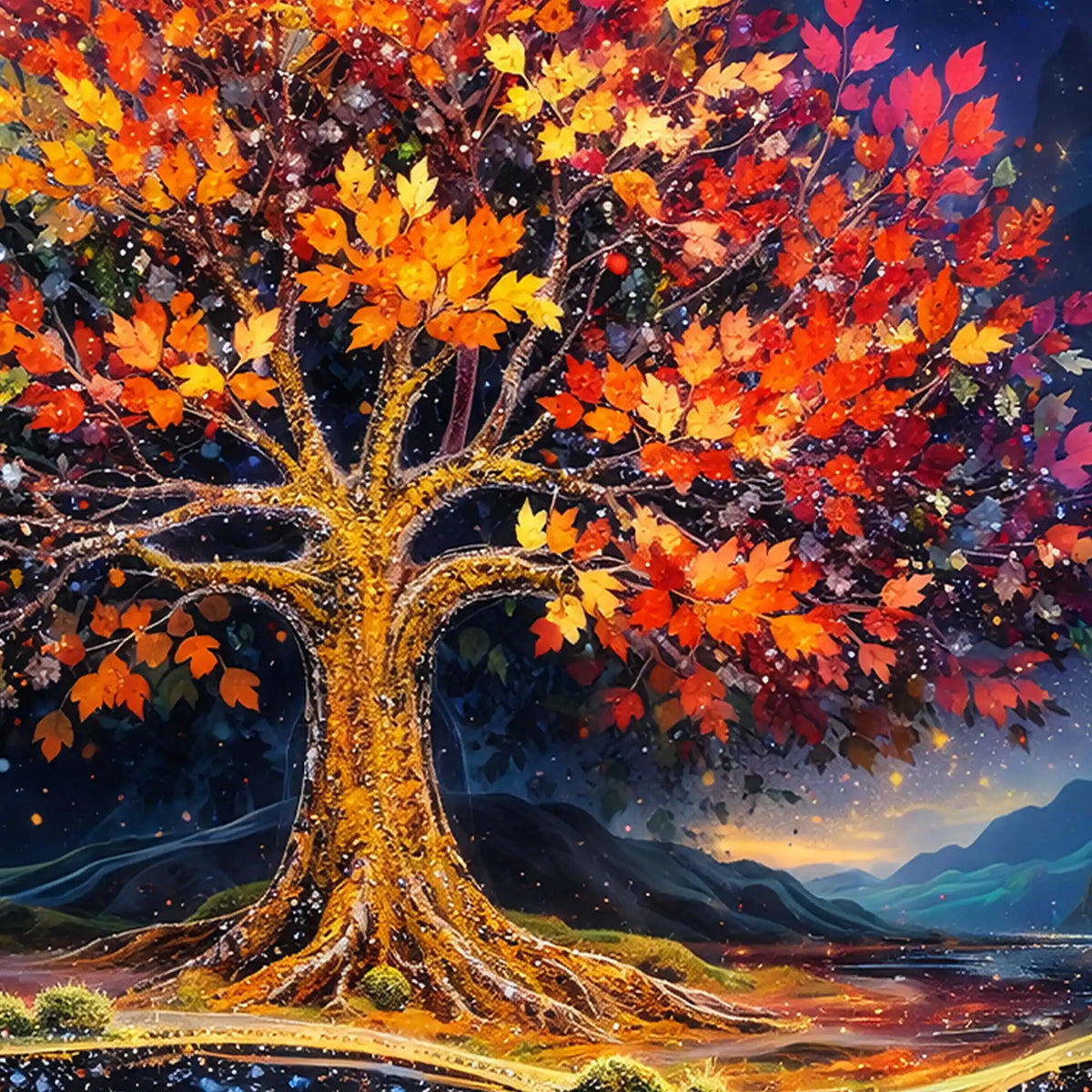 Colorful Tree of Life Crystal Glass Painting for Living Room Decor