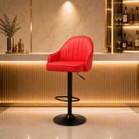 Comfortable Height Adjustable Red Lounge Bar Stools with Black Metal Base
