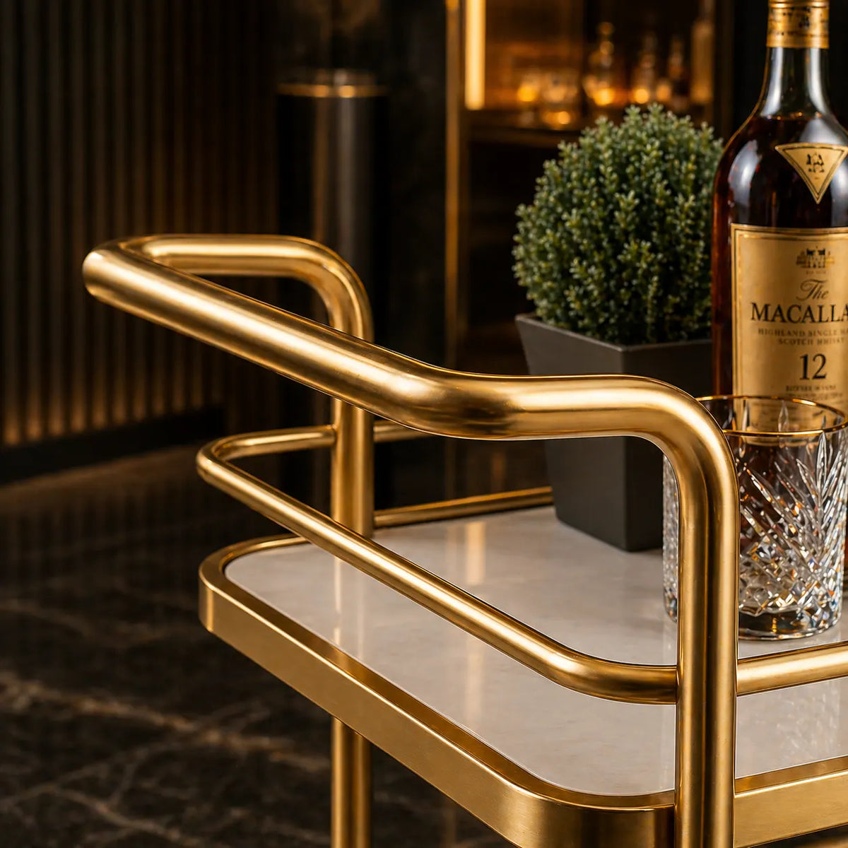 Contemporary Bar Trolley with Decorative Trolley