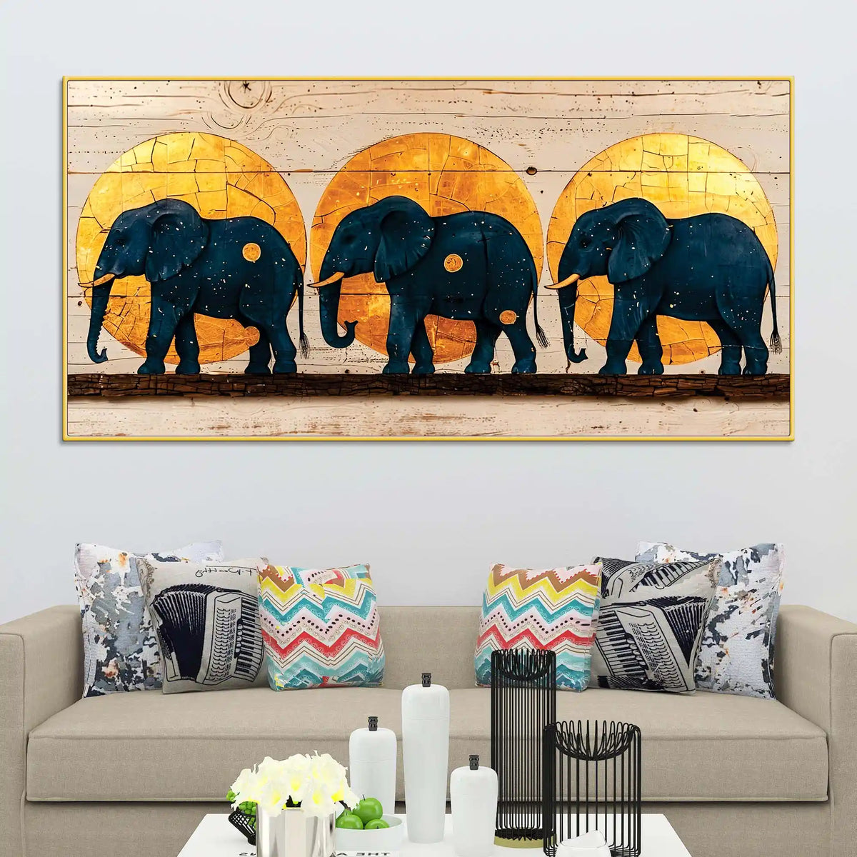 Contemporary Elephant Family Canvas Wall Painting