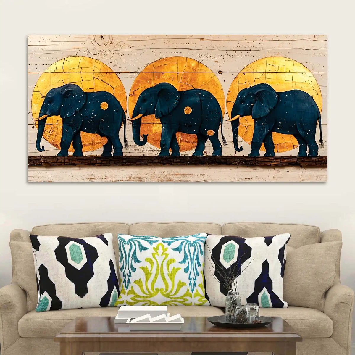 Contemporary Elephant Family Canvas Wall Painting