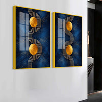 Contemporary Gold Sphere and Flow Line Acrylic Floating Wall Painting Set of 2