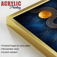 Contemporary Gold Sphere and Flow Line Acrylic Floating Wall Painting Set of 2