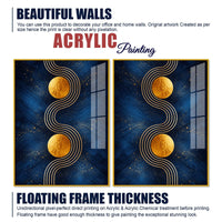 Contemporary Gold Sphere and Flow Line Acrylic Floating Wall Painting Set of 2