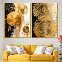 Contemporary Golden Sphere Abstract Acrylic Floating Wall Painting Set of 2