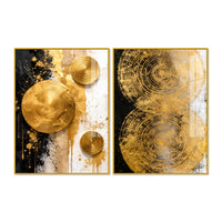 Contemporary Golden Sphere Abstract Acrylic Floating Wall Painting Set of 2