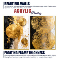 Contemporary Golden Sphere Abstract Acrylic Floating Wall Painting Set of 2