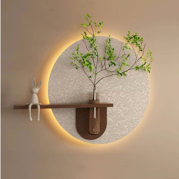 Contemporary Grace Circular Glow LED Light Wall Panel with Planter for Home & Office Spaces