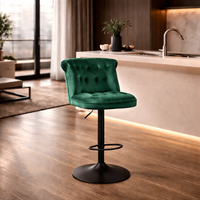 Contemporary Green Velvet Bar Stools with Matte Black Base