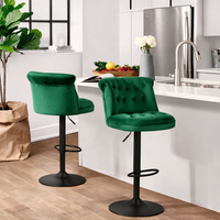Contemporary Green Velvet Bar Stools with Matte Black Base