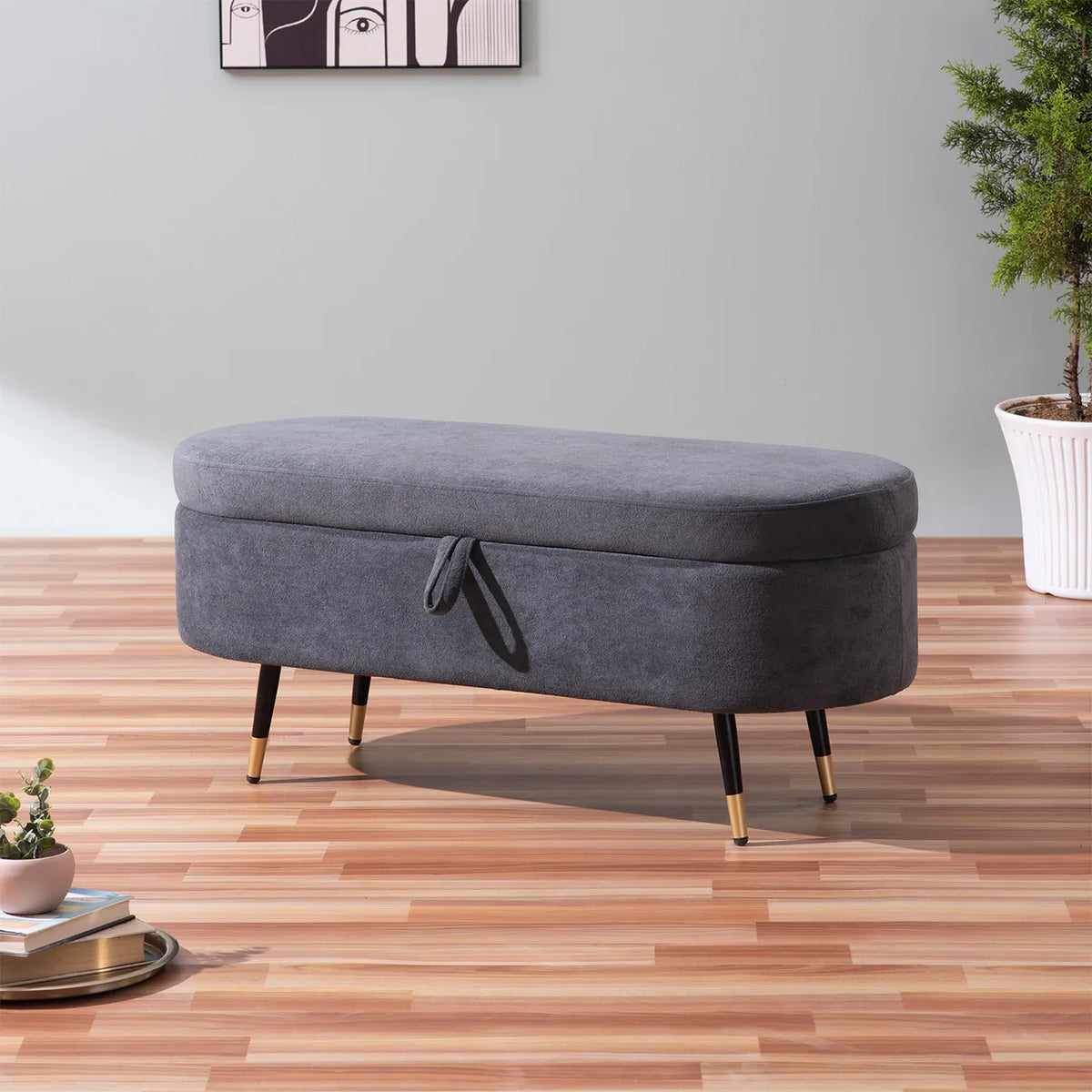 Contemporary Grey Bench with Storage and Designer Finish