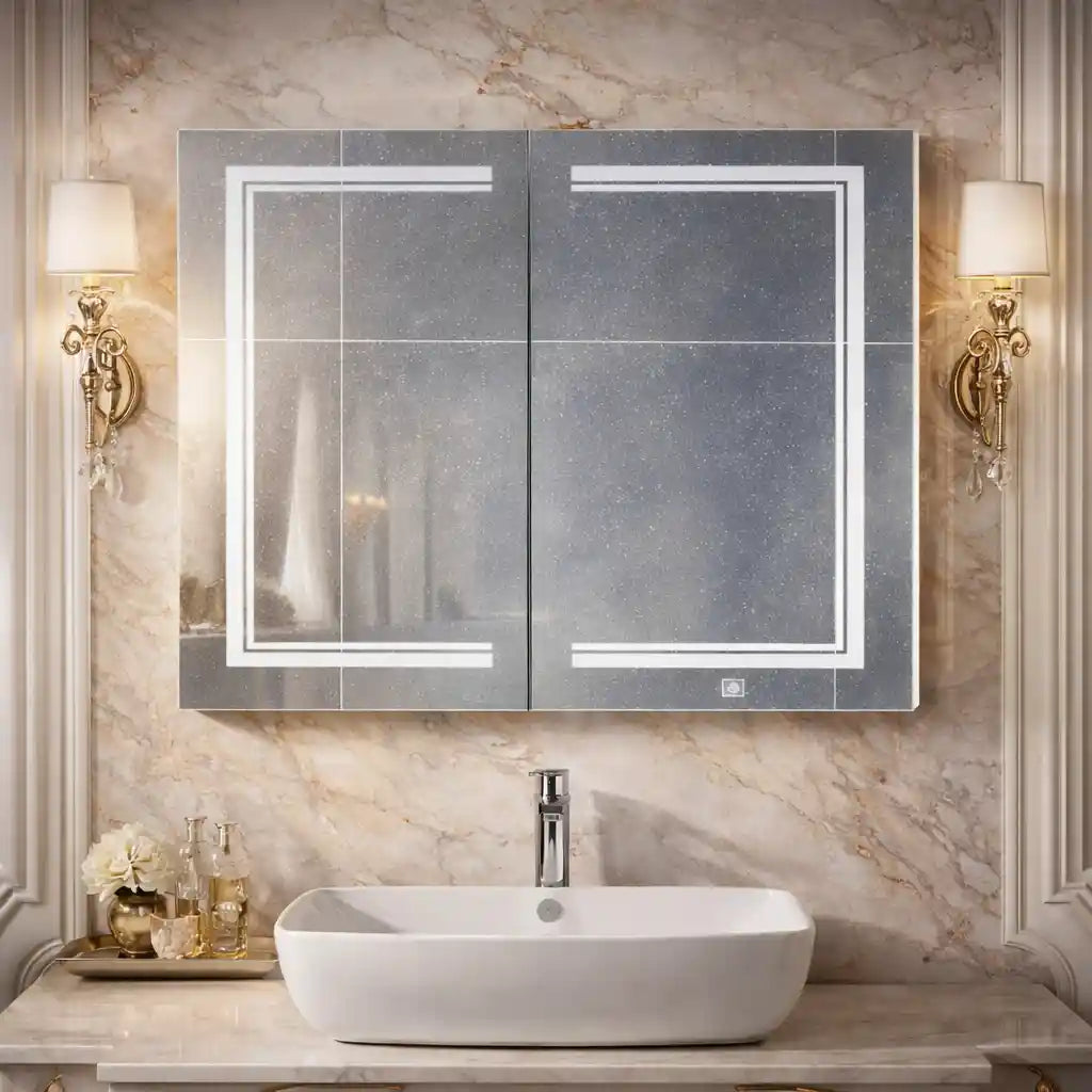 Contemporary LED Vanity Mirror Cabinet with Abstract Border Lighting