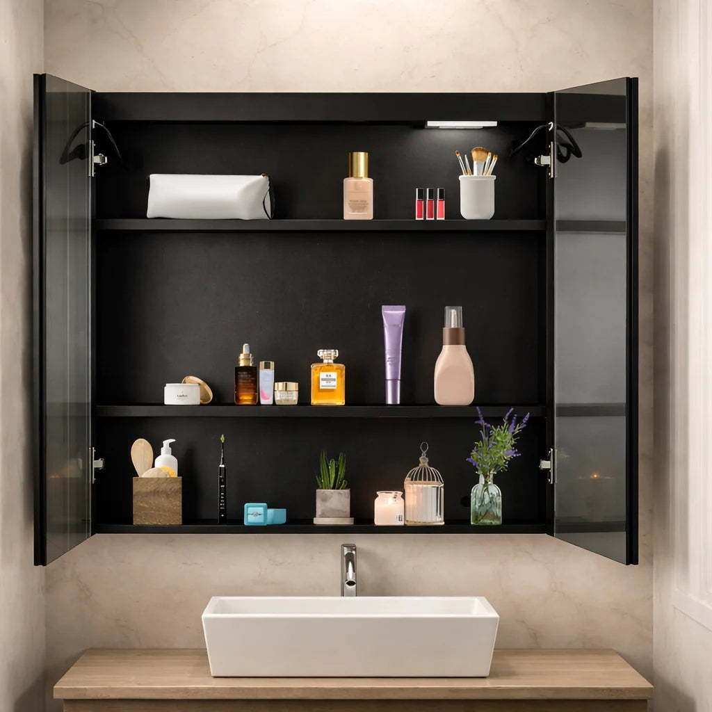 Contemporary LED Vanity Mirror Cabinet with Abstract Border Lighting