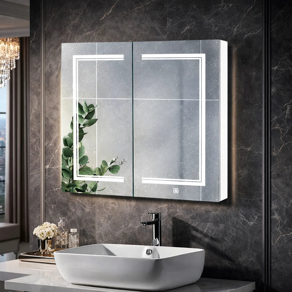 Contemporary LED Vanity Mirror Cabinet with Abstract Border Lighting