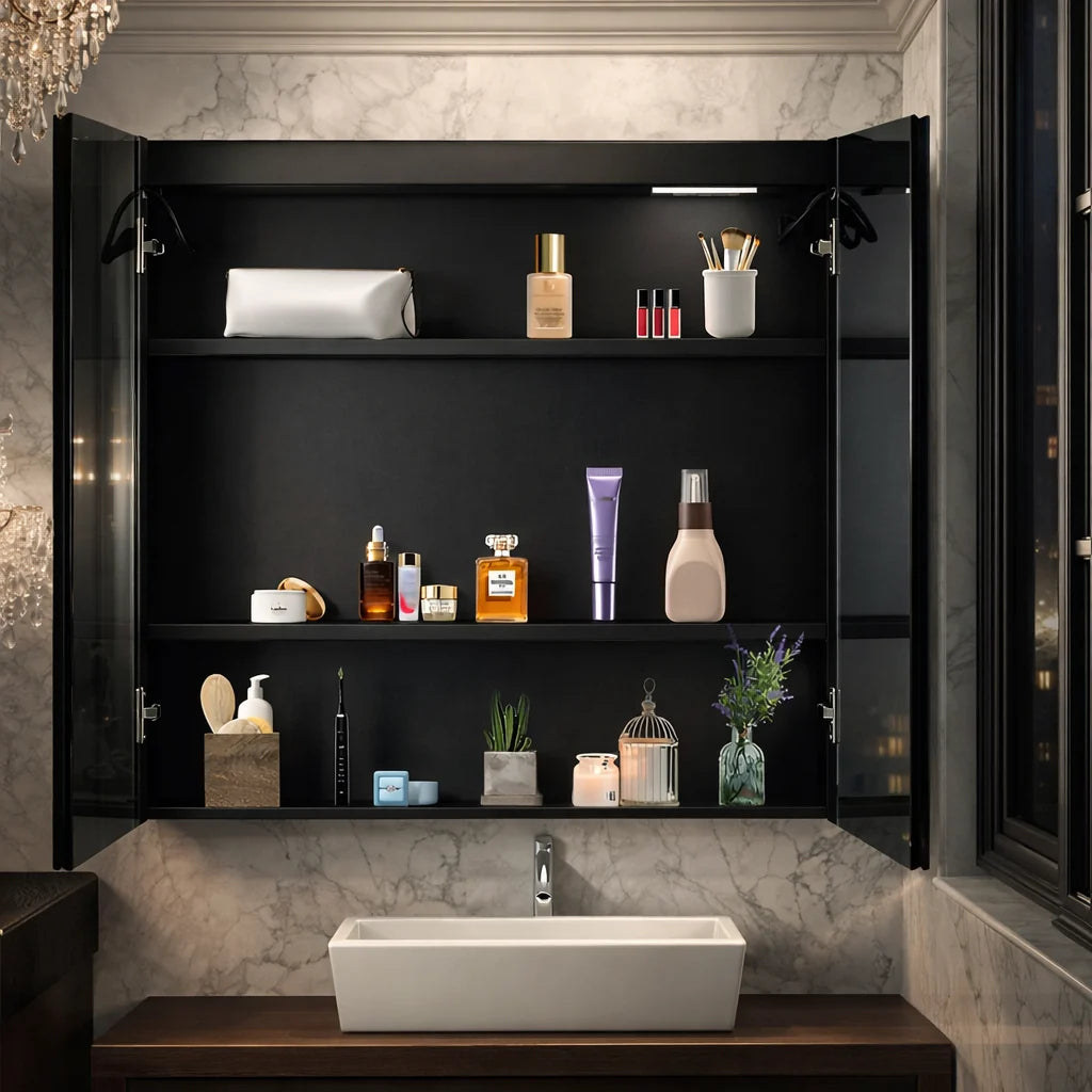 Contemporary LED Vanity Mirror Cabinet with Abstract Border Lighting
