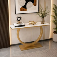 Contemporary Marble Console Table with Artistic Gold Circle Support