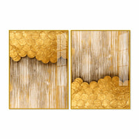 Contemporary Metallic Golden Abstract Acrylic Floating Wall Painting Set of 2