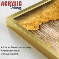 Contemporary Metallic Golden Abstract Acrylic Floating Wall Painting Set of 2