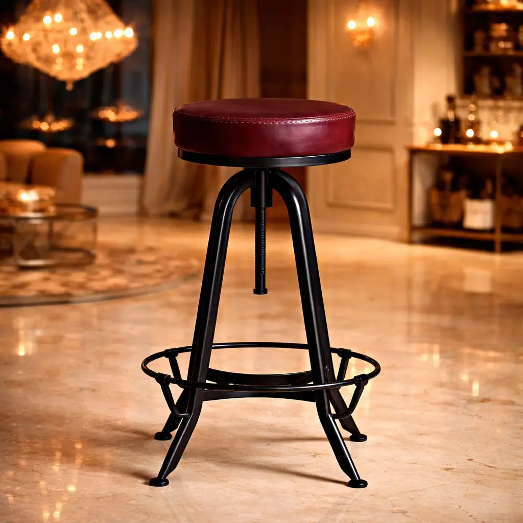 Height Adjustable Lounge Bar with Vintage Leather Seat