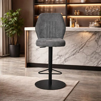 Contemporary Rich Grey Velvet Bar Stools with Matte Black Base