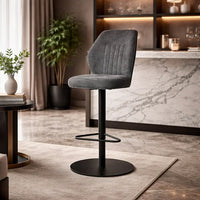 Contemporary Rich Grey Velvet Bar Stools with Matte Black Base