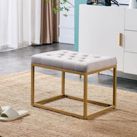 Contemporary Rich Grey Velvet Ottoman Seat with Metal Frame Design