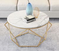 Contemporary Round Center Table with White Marble Finish & Gold Frame