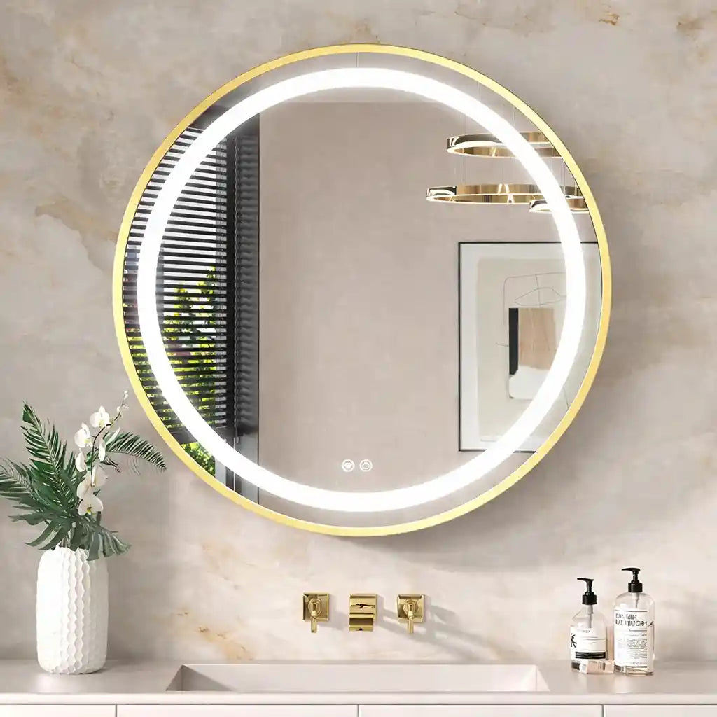 Contemporary Round LED Mirror with Wall Mount