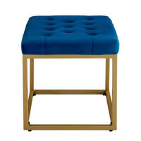 Contemporary Royal Blue Velvet Ottoman Seat with Metal Frame Design