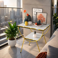 Contemporary White Marble Bedside Table with Storage Shelf