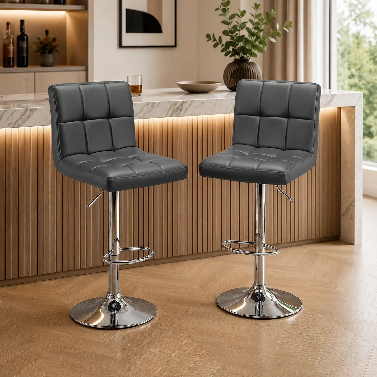 Luxurious Leatherette Grey Color Bar Stool / Long Chair