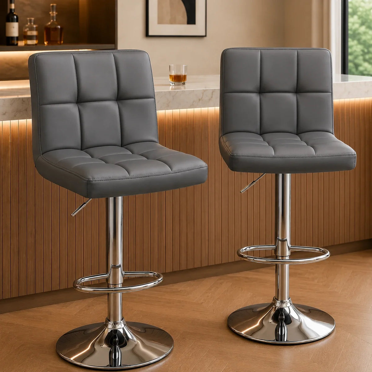 Luxurious Leatherette Grey Color Bar Stool / Long Chair