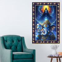 Cosmic Blessings Shiva and Ganesha Floral Border Vertical Wall Painting