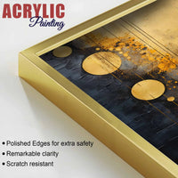 Cosmic Golden Drizzle Acrylic Floating Frame Wall Painting Set of 3