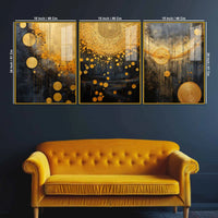 Cosmic Golden Drizzle Acrylic Floating Frame Wall Painting Set of 3