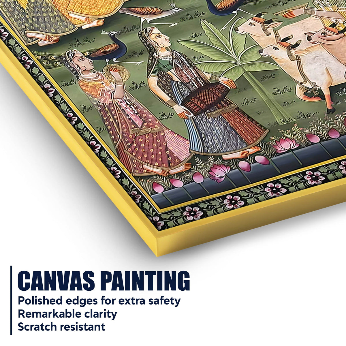 Cow Peacocks & Gopika Worship Sacred Lord Shrinathji Pichwai Canvas Wall Painting