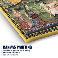 Cow Peacocks & Gopika Worship Sacred Lord Shrinathji Pichwai Canvas Wall Painting