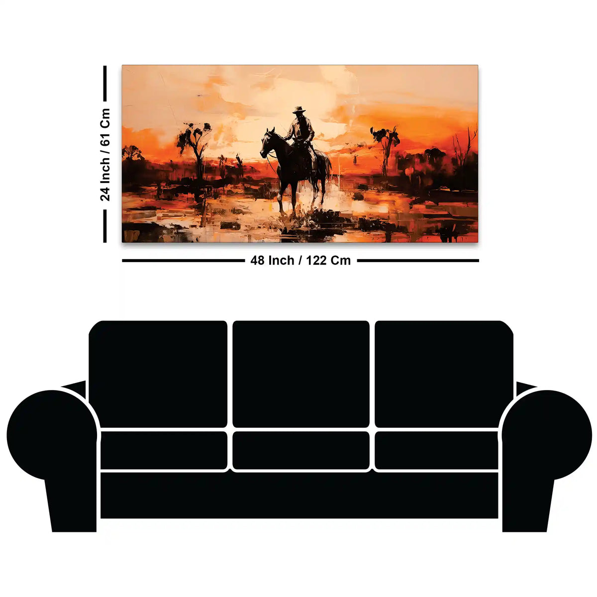 Cowboy Riding Horse at Sunset Rustic Western Style Abstract Canvas Wall Painting