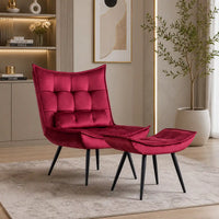 Crimson Leatherette Finish Accent Chair with Footrest & Cushion
