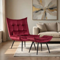 Crimson Leatherette Finish Accent Chair with Footrest & Cushion