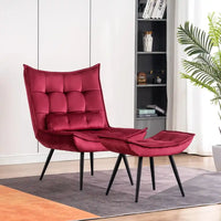 Crimson Leatherette Finish Accent Chair with Footrest & Cushion
