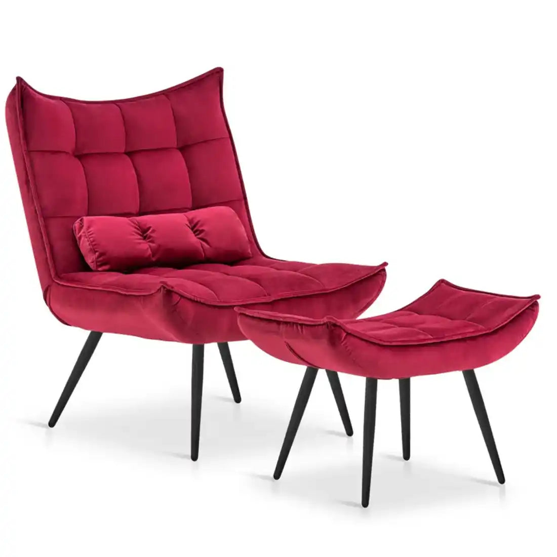 Crimson Leatherette Finish Accent Chair with Footrest & Cushion
