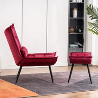 Crimson Leatherette Finish Accent Chair with Footrest & Cushion