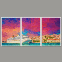 Cruise Ship at Harbour Floating Canvas Wall Painting Set of Three