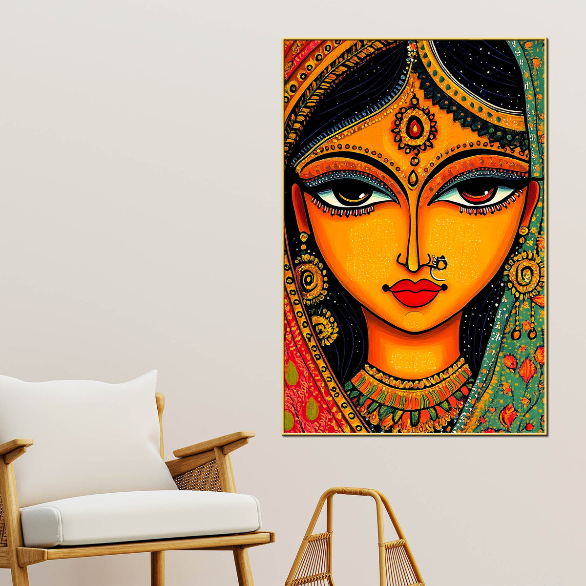 Cultural Indian Bridal Expression Woman Face Canvas Wall Painting