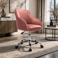 Curved Arm Pink Velvet Office Chair for Comfort and Style
